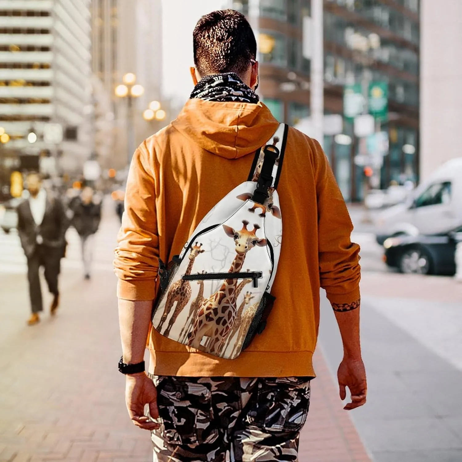 Small Sling Chest Bag Crossbody Bag for Men Women,Cute Cartoon Funny Giraffes Lightweight Gym Daypack for Travel Cycling Hiking