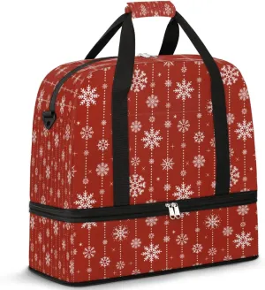 Snowflakes Christmas Sports Gym Bag with Shoes Compartment Foldable Travel Duffel Bag Dry Wet Separated Sports Tote Workout Weekender Overnight Bag for Women Yoga Dance Work Training Handbag