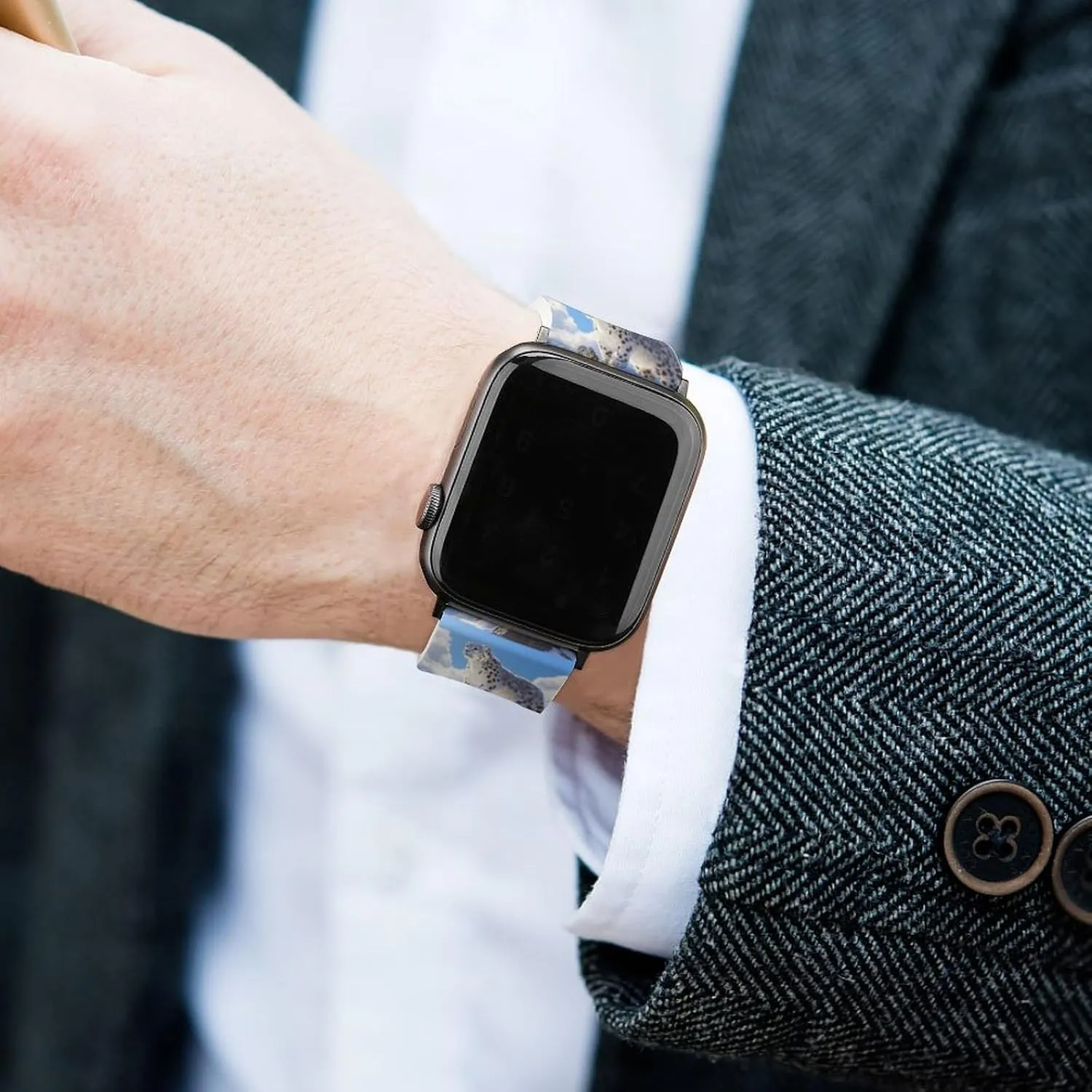 Snowy Leopard Adjustable Silicone Watchband Compatible with IWatch Classic Soft Sports Watch Strap for Men Women