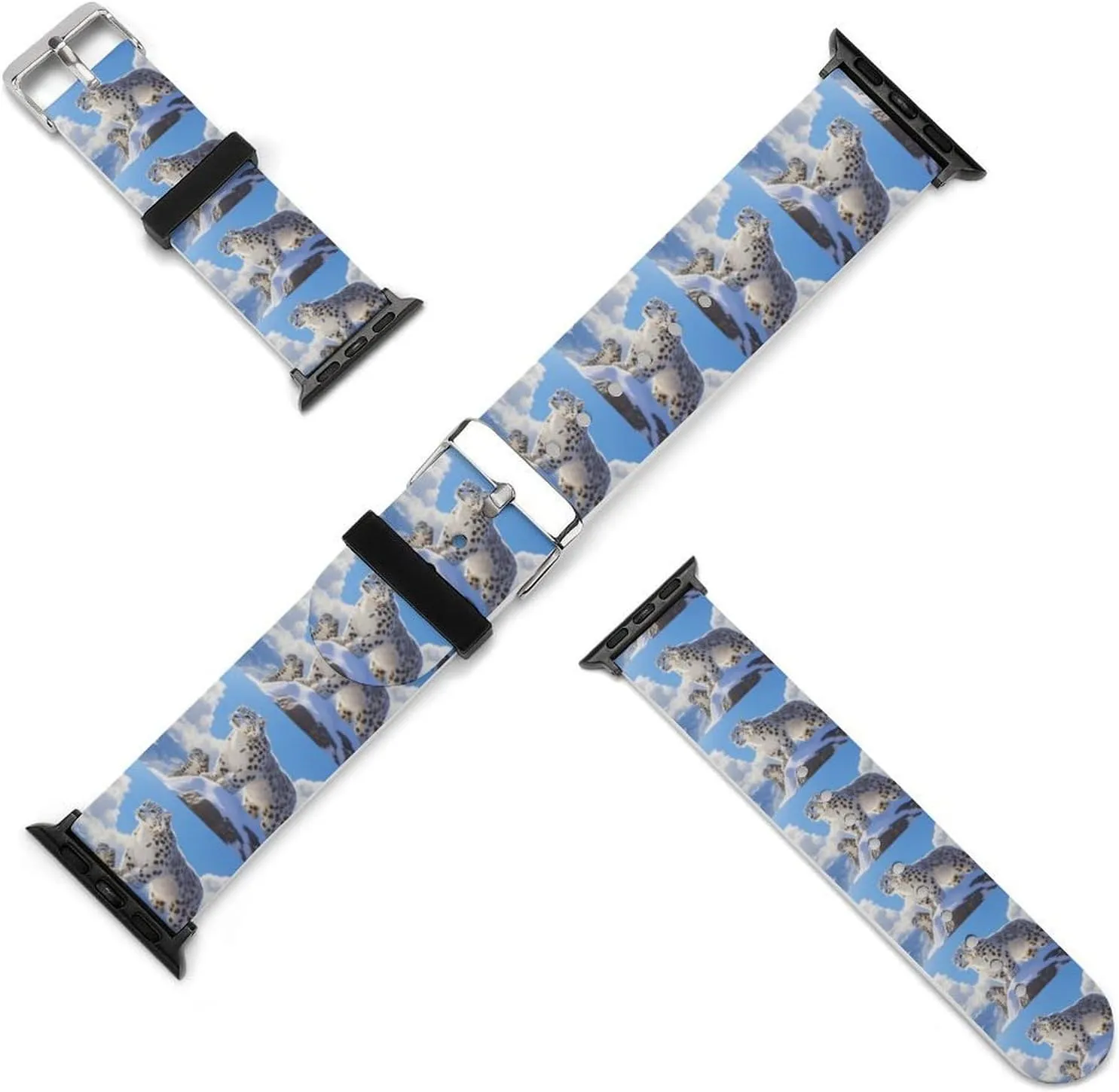 Snowy Leopard Adjustable Silicone Watchband Compatible with IWatch Classic Soft Sports Watch Strap for Men Women