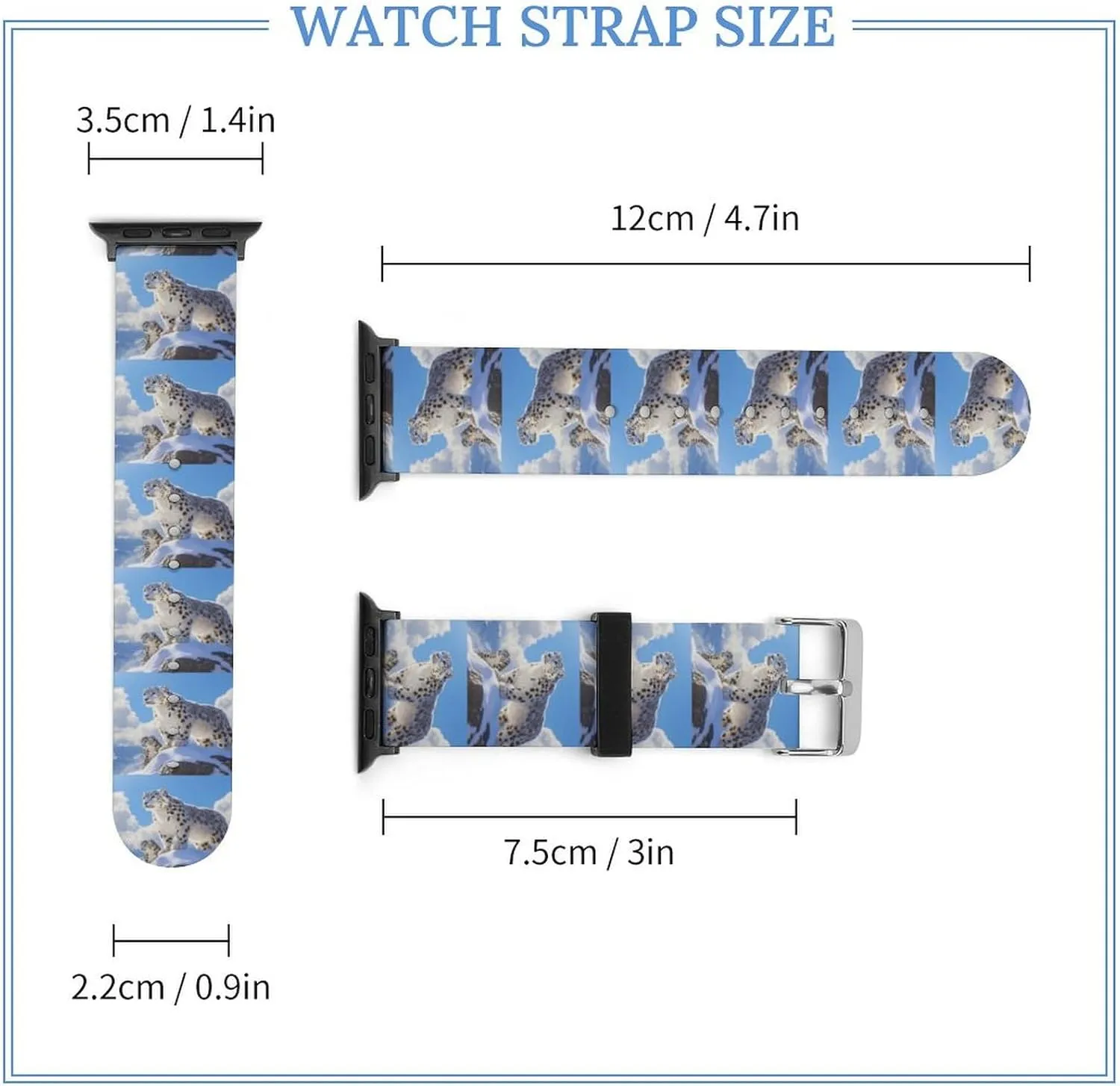 Snowy Leopard Adjustable Silicone Watchband Compatible with IWatch Classic Soft Sports Watch Strap for Men Women