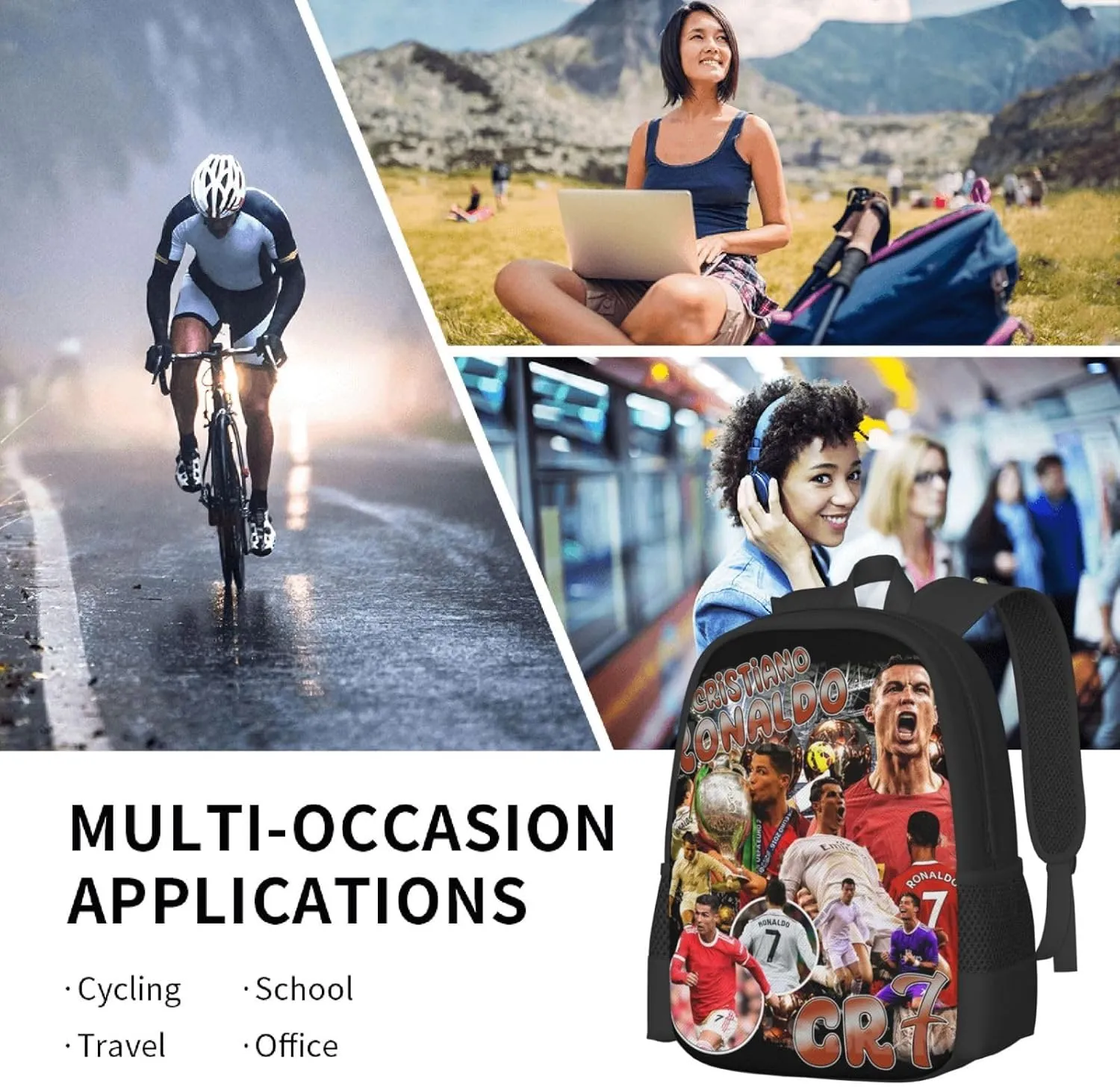 Soccer Player #7 Backpack 16.5 Inch For Daily Work Sport Outdoor Football Fans Laptop Bag-Style 1