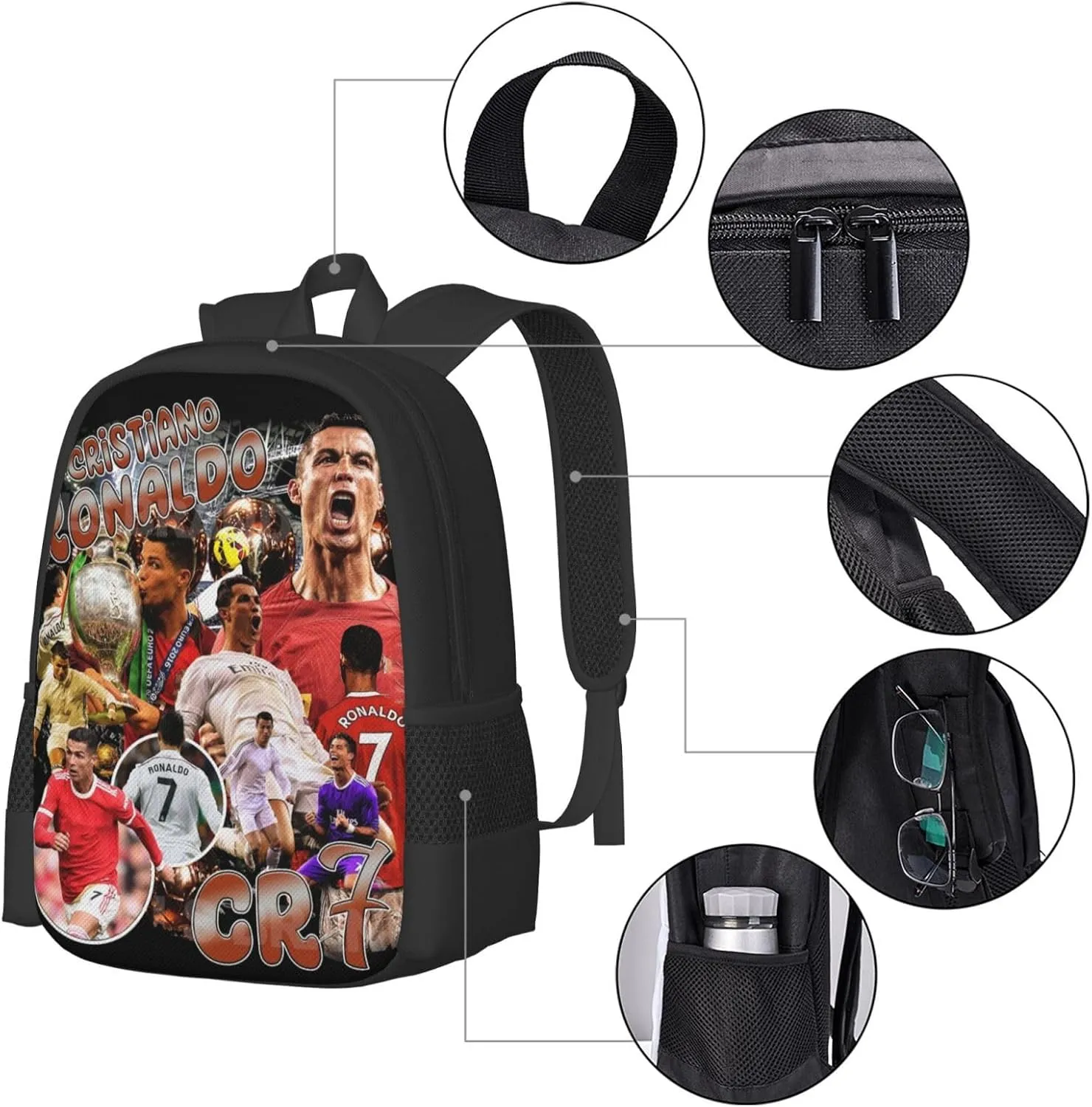 Soccer Player #7 Backpack 16.5 Inch For Daily Work Sport Outdoor Football Fans Laptop Bag-Style 1