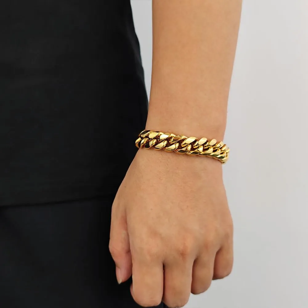 Solid 18K gold bracelet for men and women, 12mm mesh moissanite bracelet, birthday, Valentine's Day, Christmas gift, Cuban bracelet