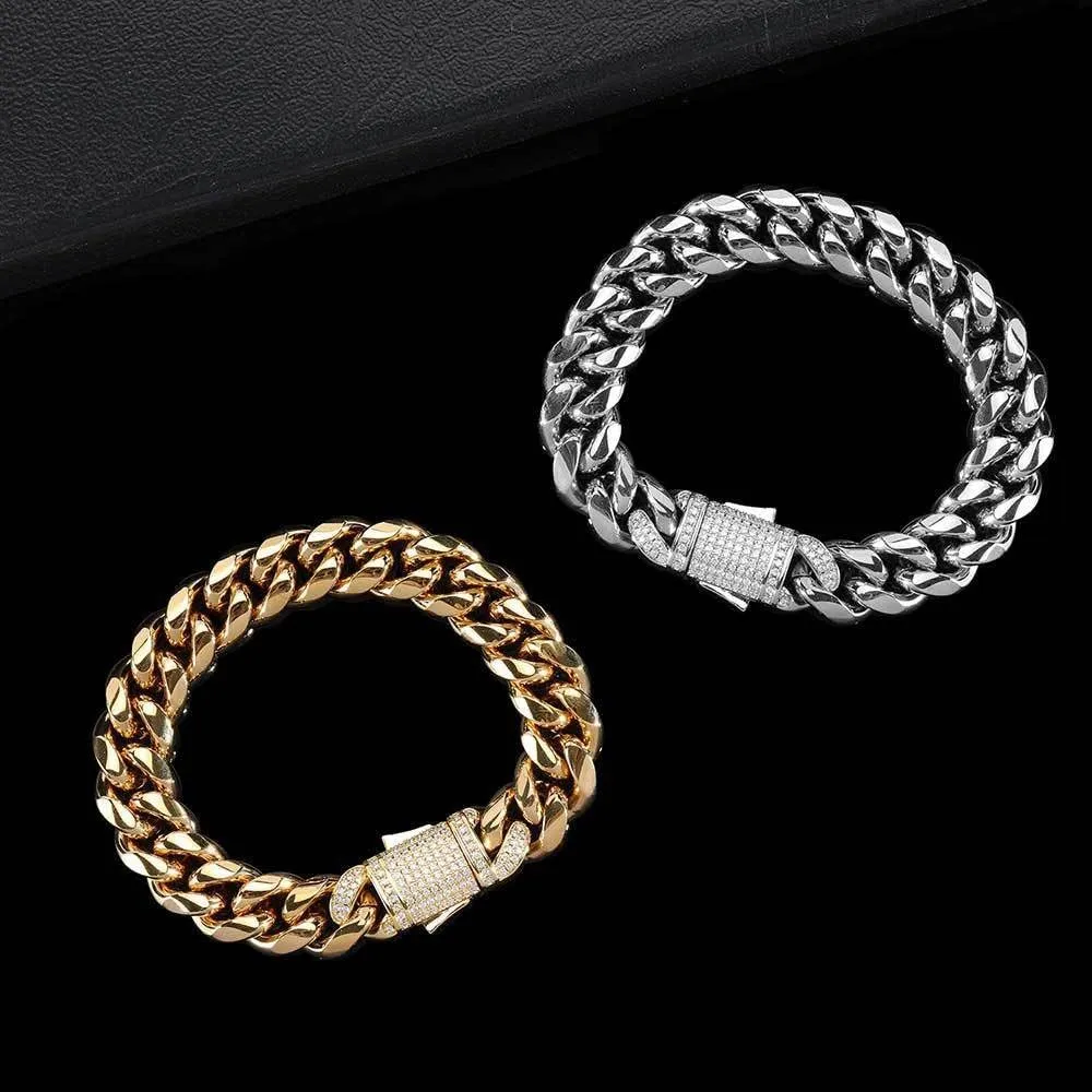 Solid 18K gold bracelet for men and women, 12mm mesh moissanite bracelet, birthday, Valentine's Day, Christmas gift, Cuban bracelet
