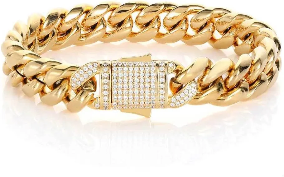 Solid 18K gold bracelet for men and women, 12mm mesh moissanite bracelet, birthday, Valentine's Day, Christmas gift, Cuban bracelet