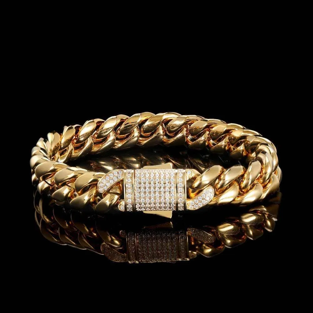 Solid 18K gold bracelet for men and women, 12mm mesh moissanite bracelet, birthday, Valentine's Day, Christmas gift, Cuban bracelet