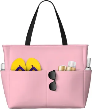 Solid color pink Print 28L Beach Tote Bag, Water-resistant Travel Tote, Lightweight Gym & Camping Carryall