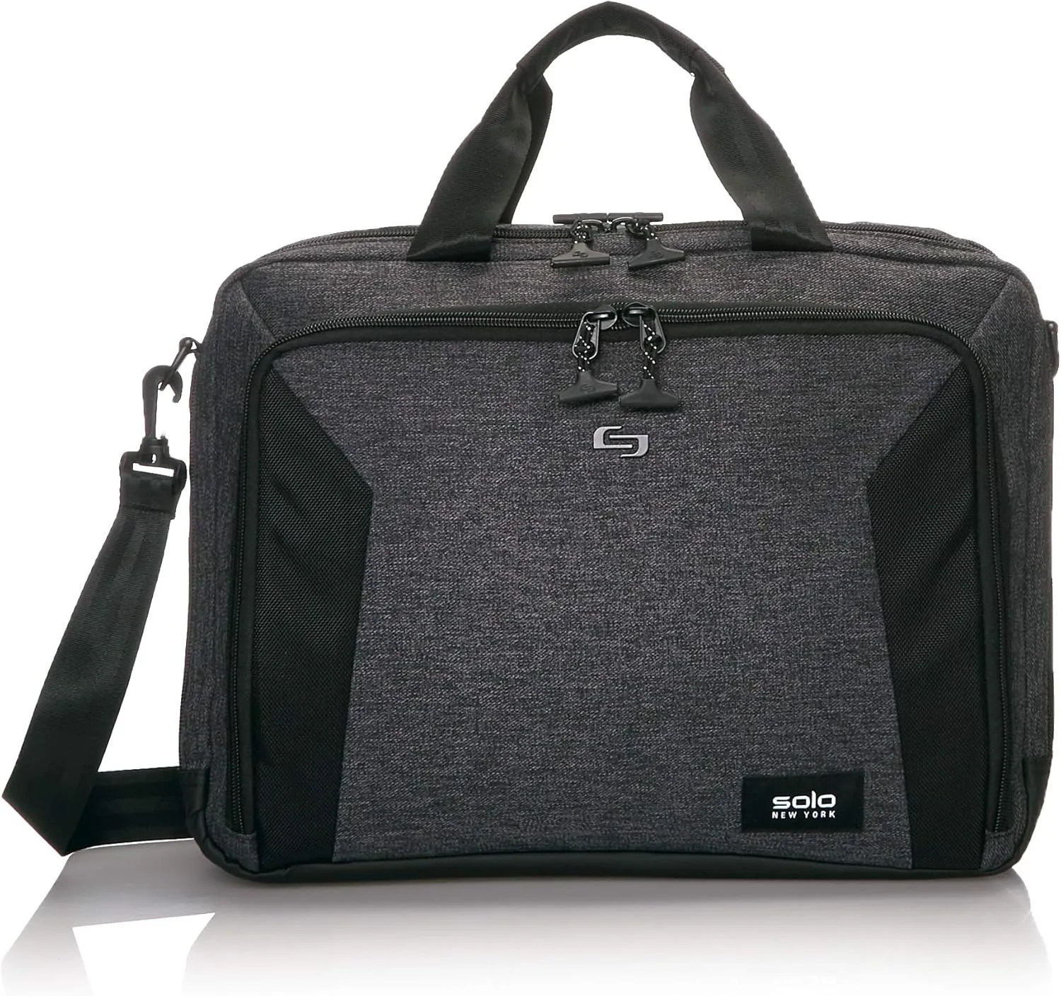 Solo New York Briefcase - Laptop Carrying Bag for Women & Men, Brief for Travel & Work, Internal Tablet Pocket, Adjustable Shoulder Strap, Fits 15.6" Computer - Voyage, Gray & Black