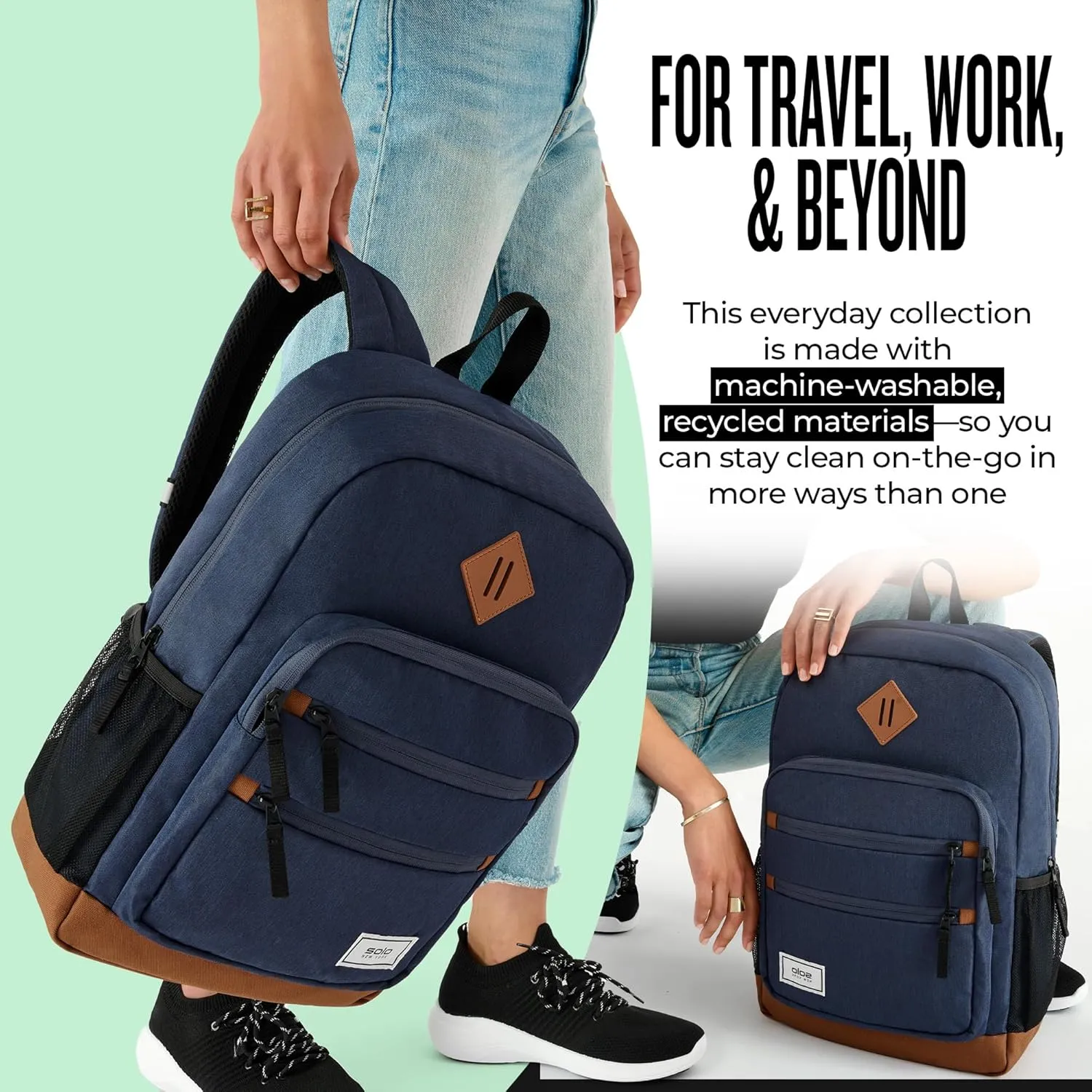 Solo New York Laptop Backpack for Women & Men -Carry On Bookbag for Travel & Work, Lightweight Bag, Side Mesh Pockets, Fits 15.6" Computer - Re:Fresh, Blue