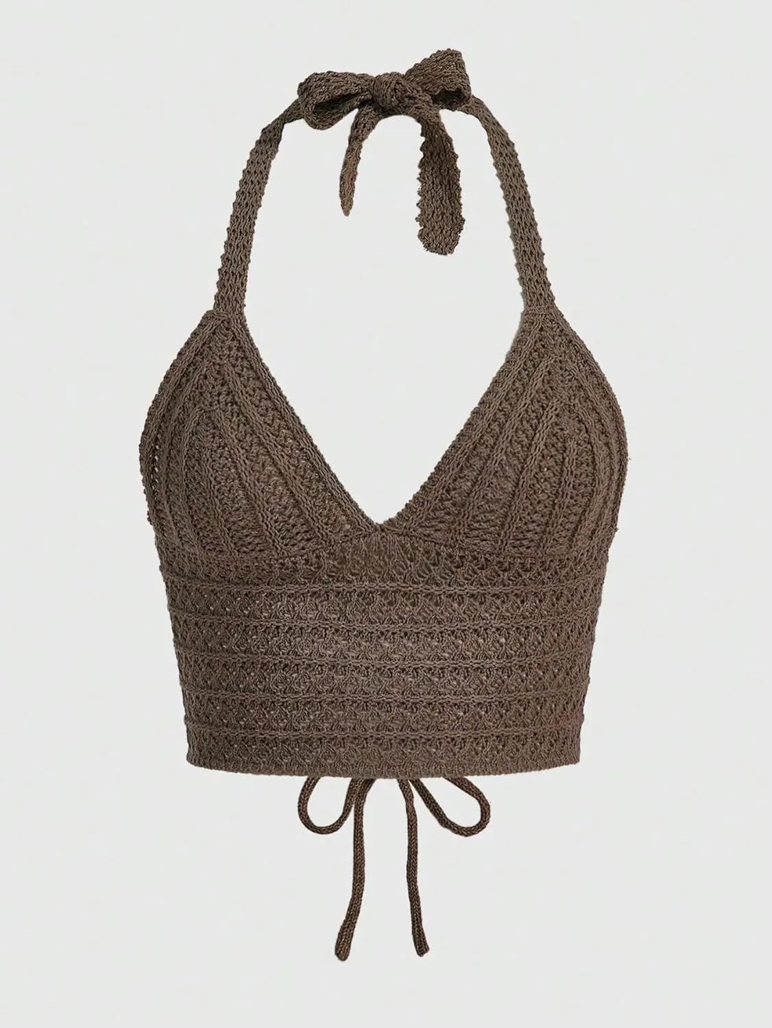 SOLY HUX Womens Crochet Halter Crop Tops Summer Sexy Knitted V Neck Sleeveless Camisole Y2K Top
