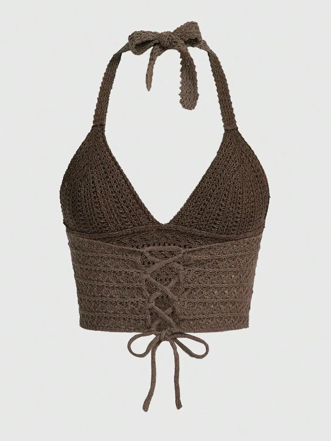 SOLY HUX Womens Crochet Halter Crop Tops Summer Sexy Knitted V Neck Sleeveless Camisole Y2K Top