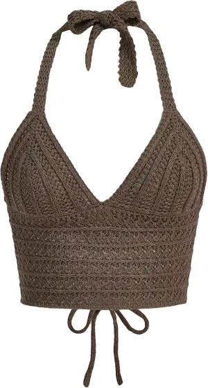 SOLY HUX Womens Crochet Halter Crop Tops Summer Sexy Knitted V Neck Sleeveless Camisole Y2K Top