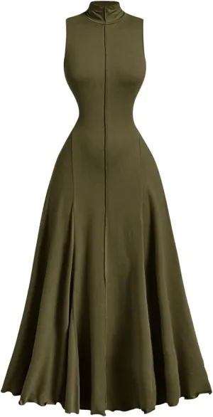 SOLY HUX Women's Dress Mock Neck Sleeveless A Line Flowy Long Party Cocktail Dresses