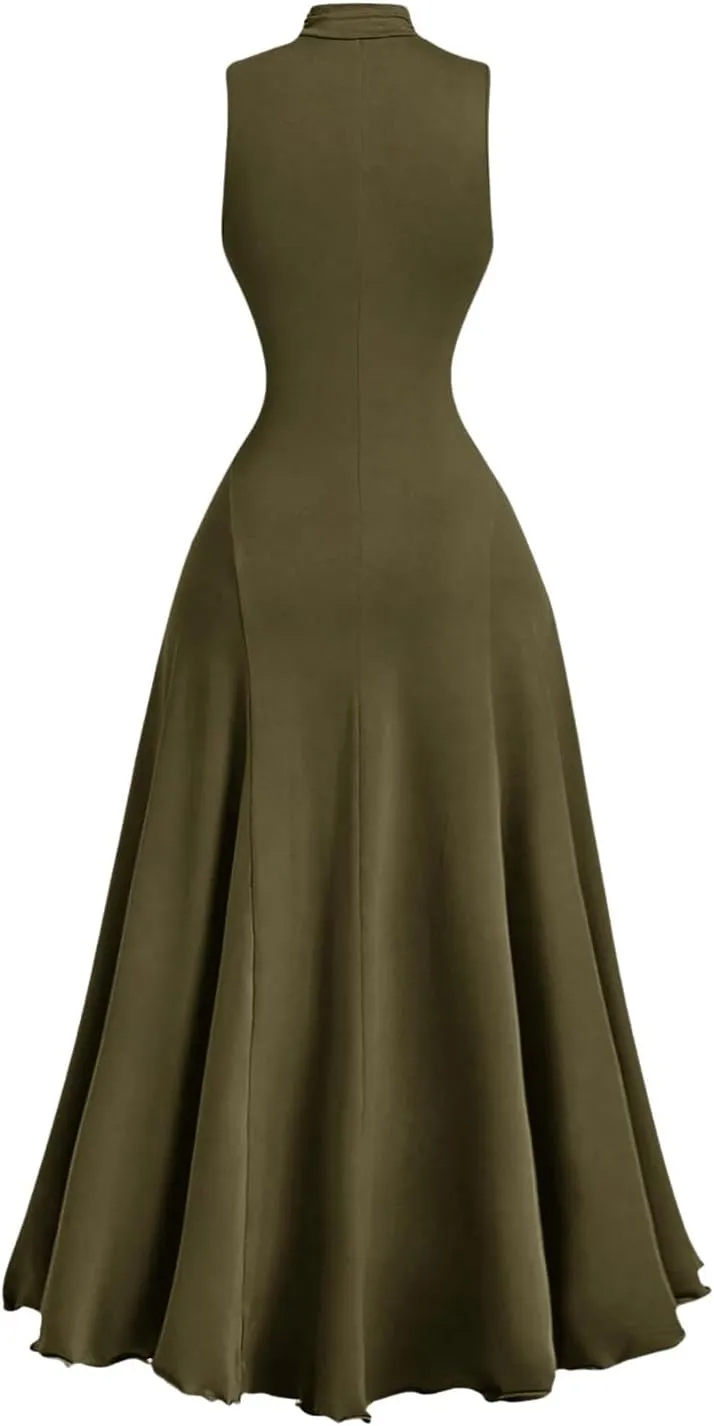 SOLY HUX Women's Dress Mock Neck Sleeveless A Line Flowy Long Party Cocktail Dresses