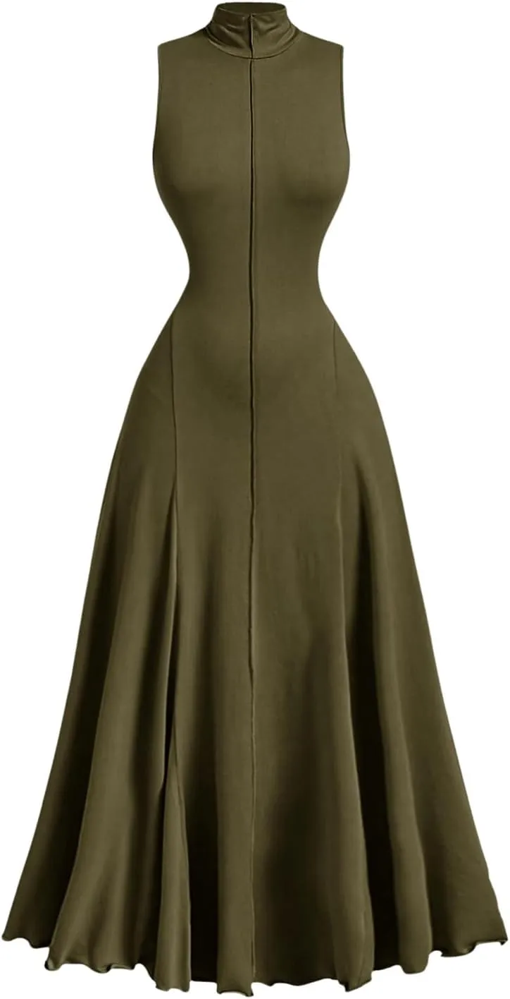 SOLY HUX Women's Dress Mock Neck Sleeveless A Line Flowy Long Party Cocktail Dresses
