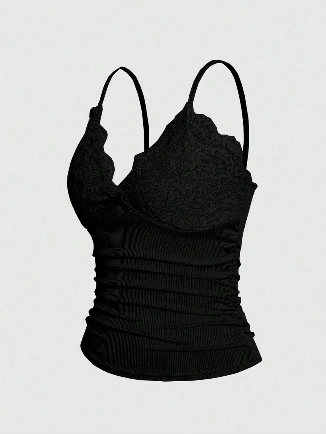 SOLY HUX Women's Lace Trim Camisole Summer V Neck Spaghetti Strap Slim Fit Going Out Cami Tops