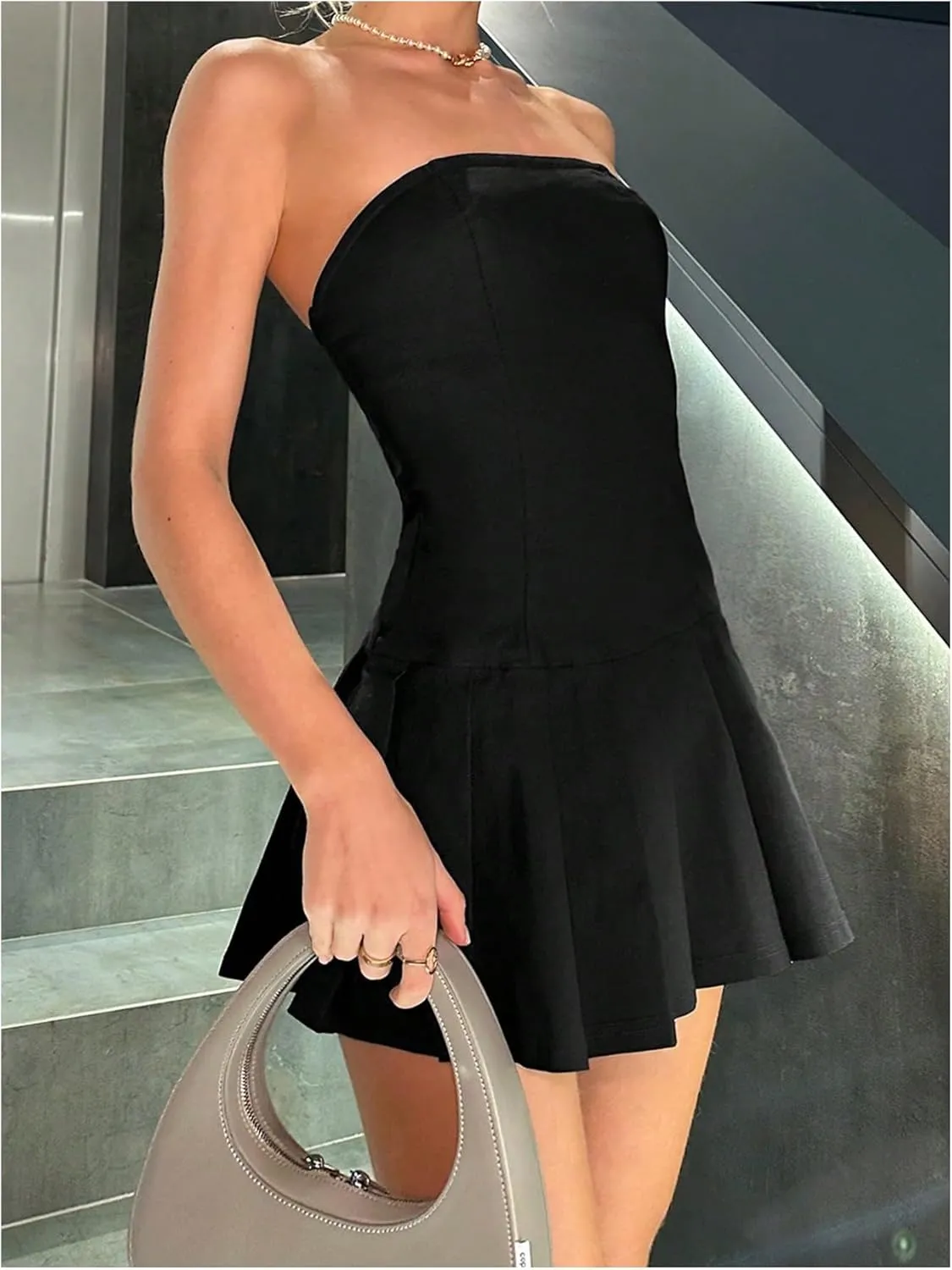 SOLY HUX Women's Pleated Tube Mini Dress Strapless Sleeveless A Line Summer Dresses