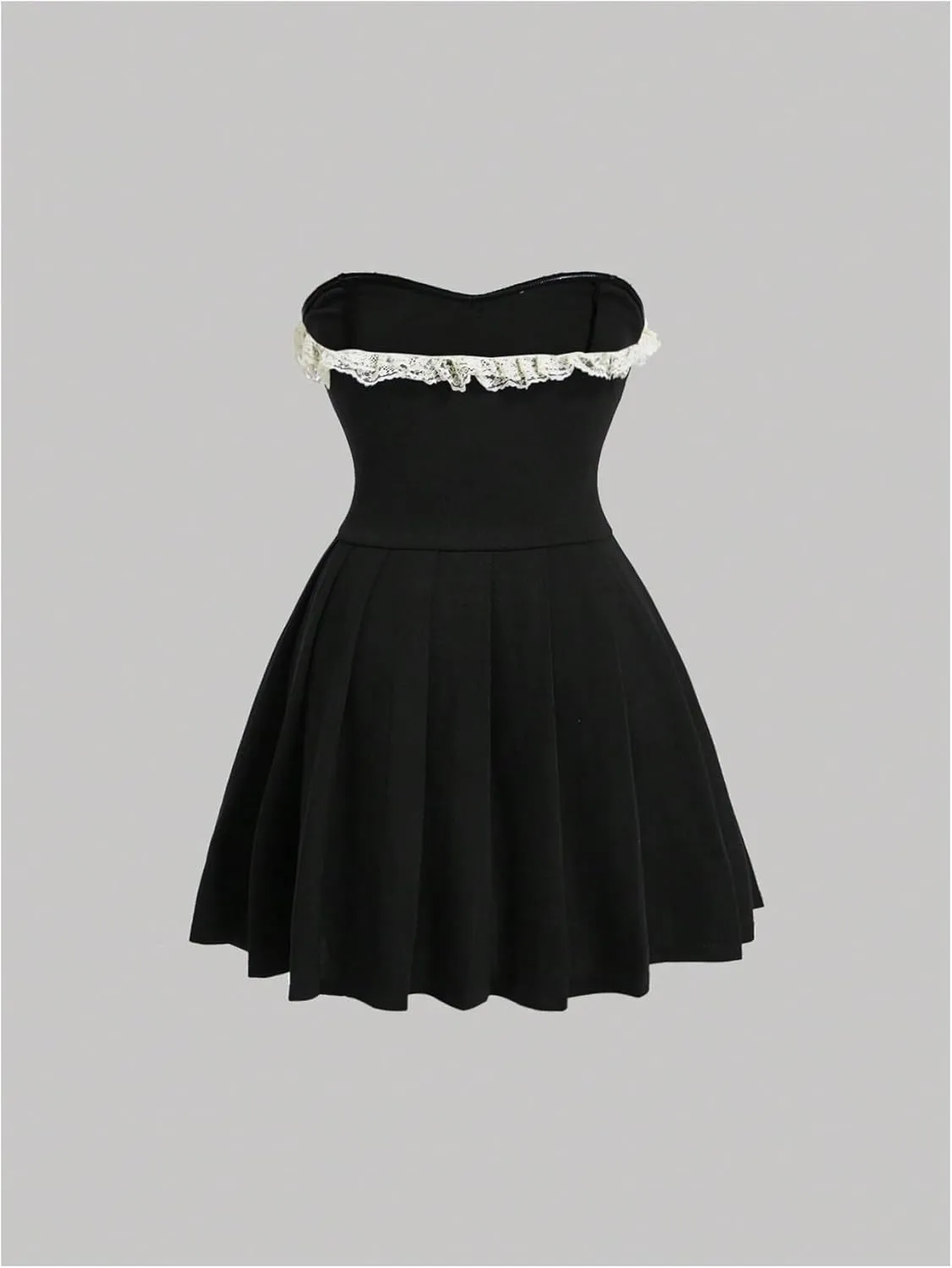 SOLY HUX Women's Plus Size Tube Dress Lace Trim Bow Strapless Sleeveless Pleated A Line Short Dresses