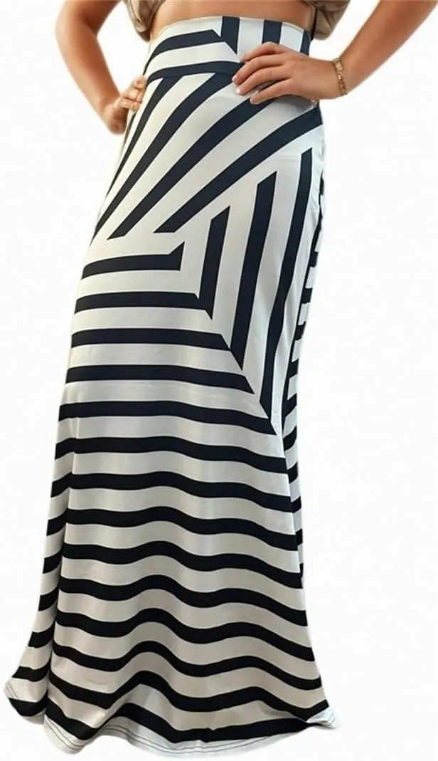 Sorrica Maxi Skirt for Women Multicolored Print High Waist Stretchy Bodycon Floor Length Maxi Skirt