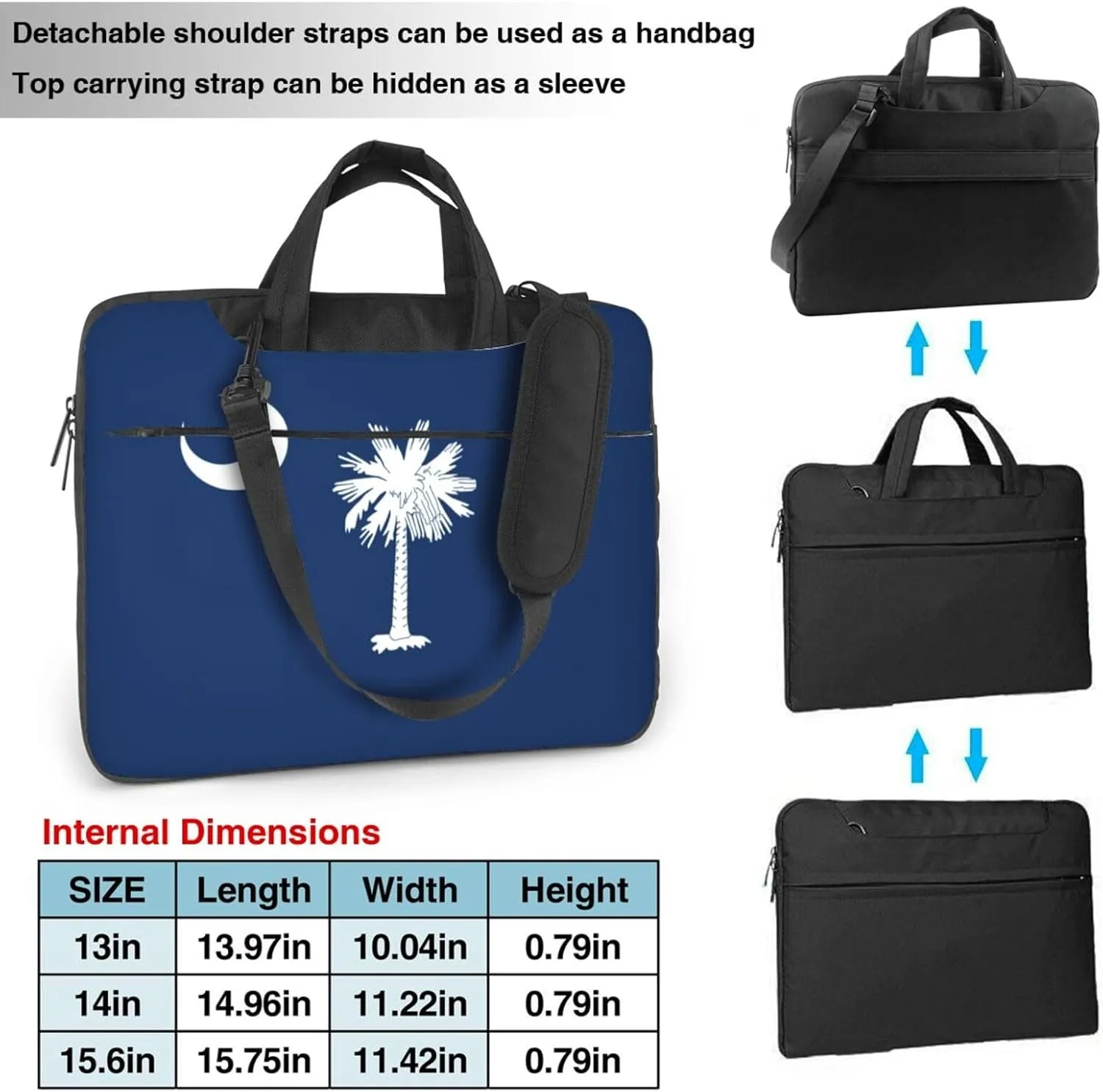 South Carolina Flag Print Laptop Adjustable Shoulder Strap With Handle Accessory Pocket For Men Women
