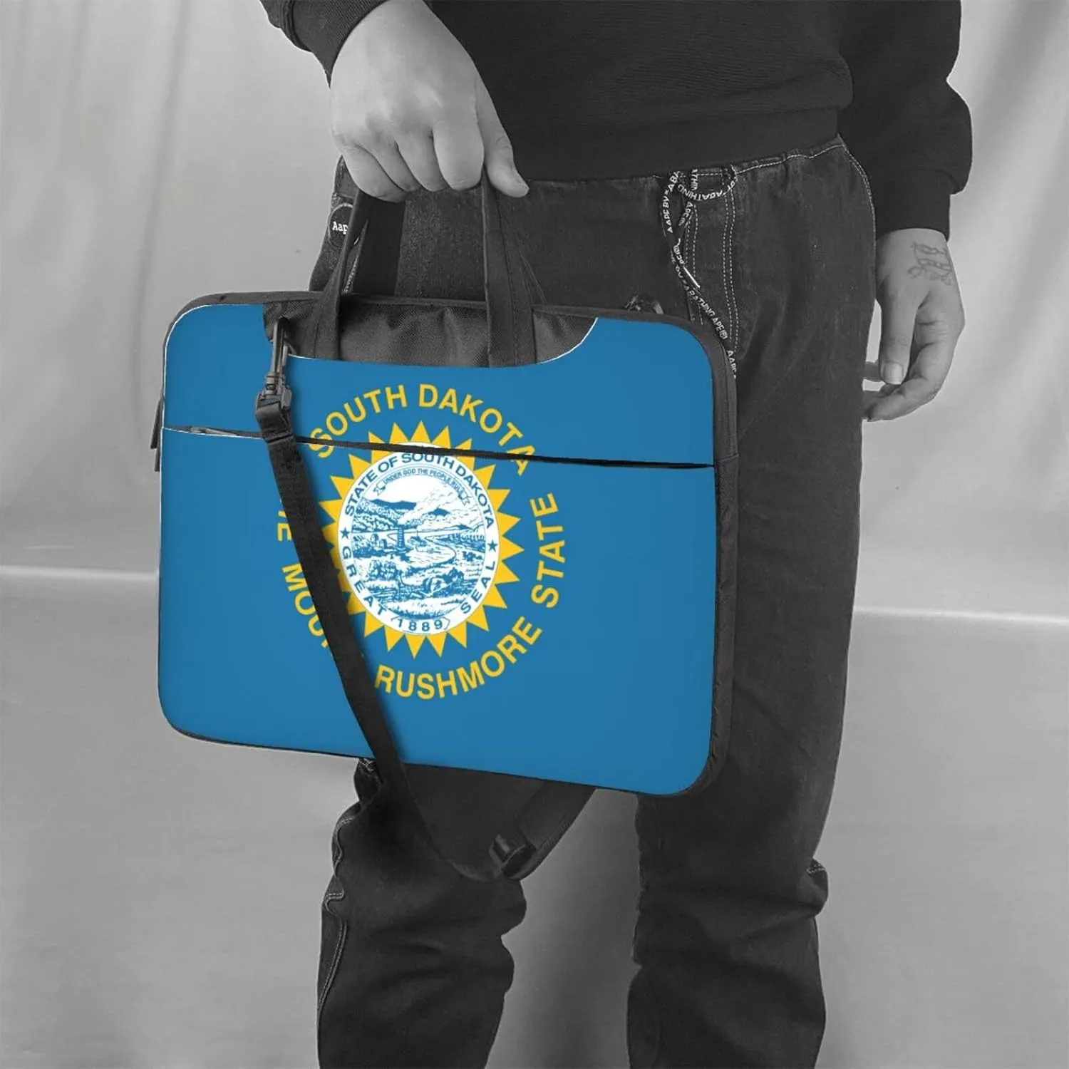 South Dakota Flag Print Laptop Adjustable Shoulder Strap With Handle Accessory Pocket For Men Women