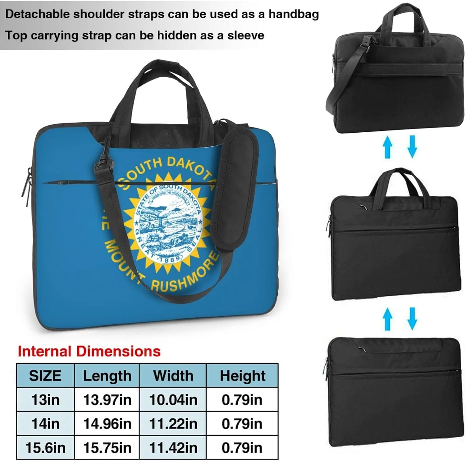 South Dakota Flag Print Laptop Adjustable Shoulder Strap With Handle Accessory Pocket For Men Women