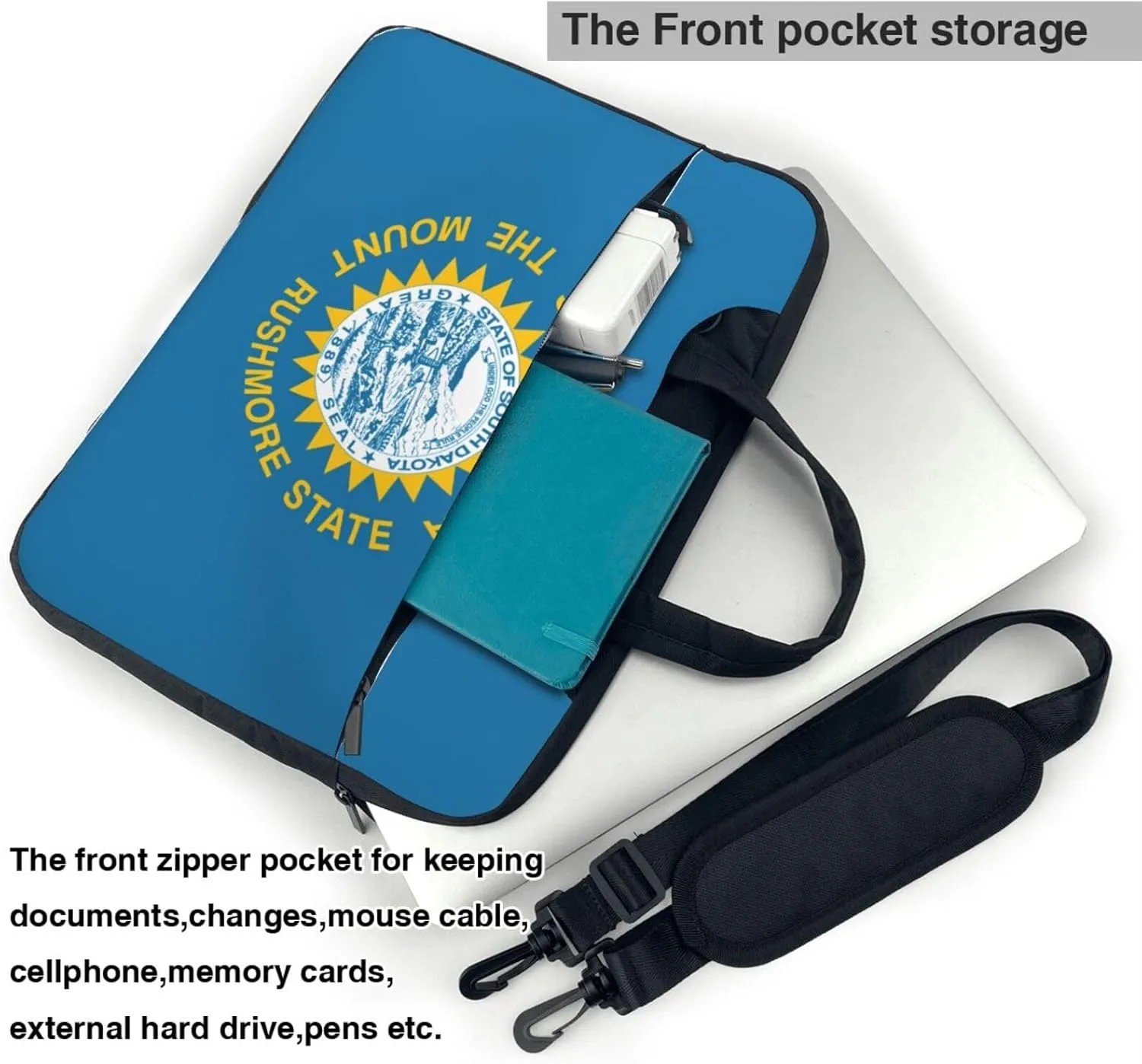 South Dakota Flag Print Laptop Adjustable Shoulder Strap With Handle Accessory Pocket For Men Women