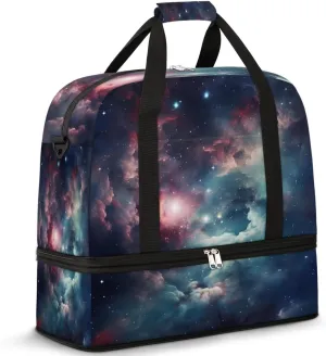 Space Nebula Travel Duffel Bag for Women Men, Universe Galaxy Star Sports Gym Bag with Shoes Compartment Foldable Overnight Bag Weekender Tote Workout Carry On Luggage Bag