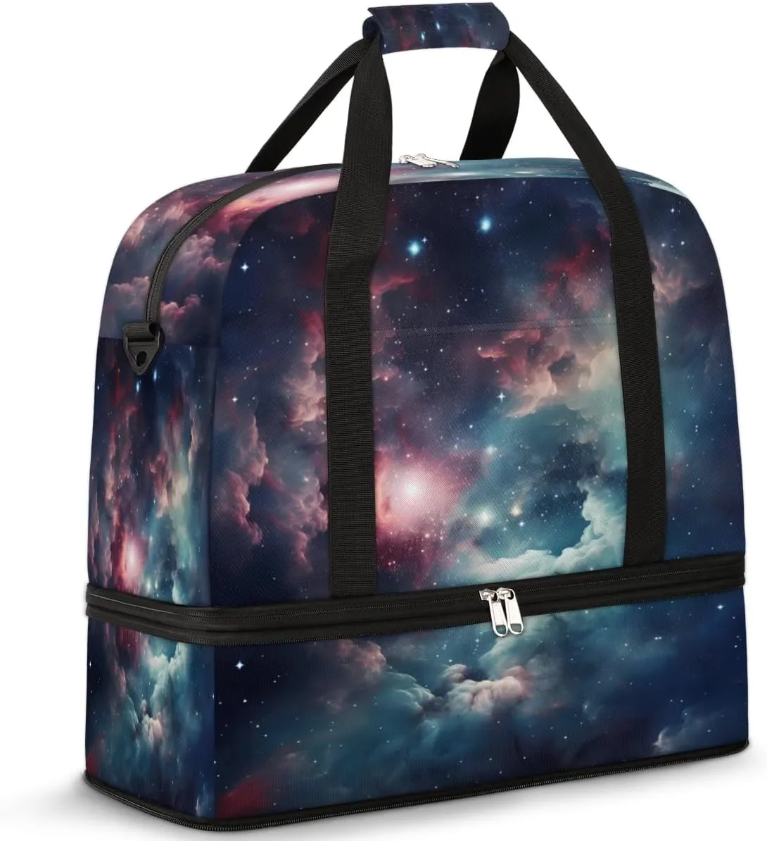 Space Nebula Travel Duffel Bag for Women Men, Universe Galaxy Star Sports Gym Bag with Shoes Compartment Foldable Overnight Bag Weekender Tote Workout Carry On Luggage Bag