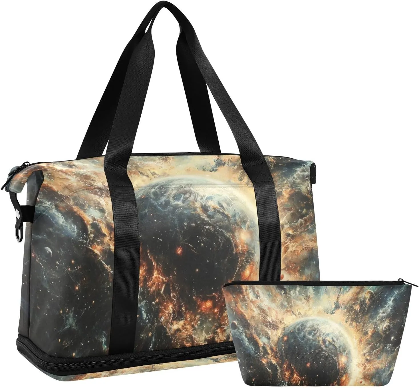 Space Planet Explosion Gym Bag for Women Sport Travel Duffel Bag Shoulder Weekender Overnight Bags with Wet Pocket & Shoe Compartment