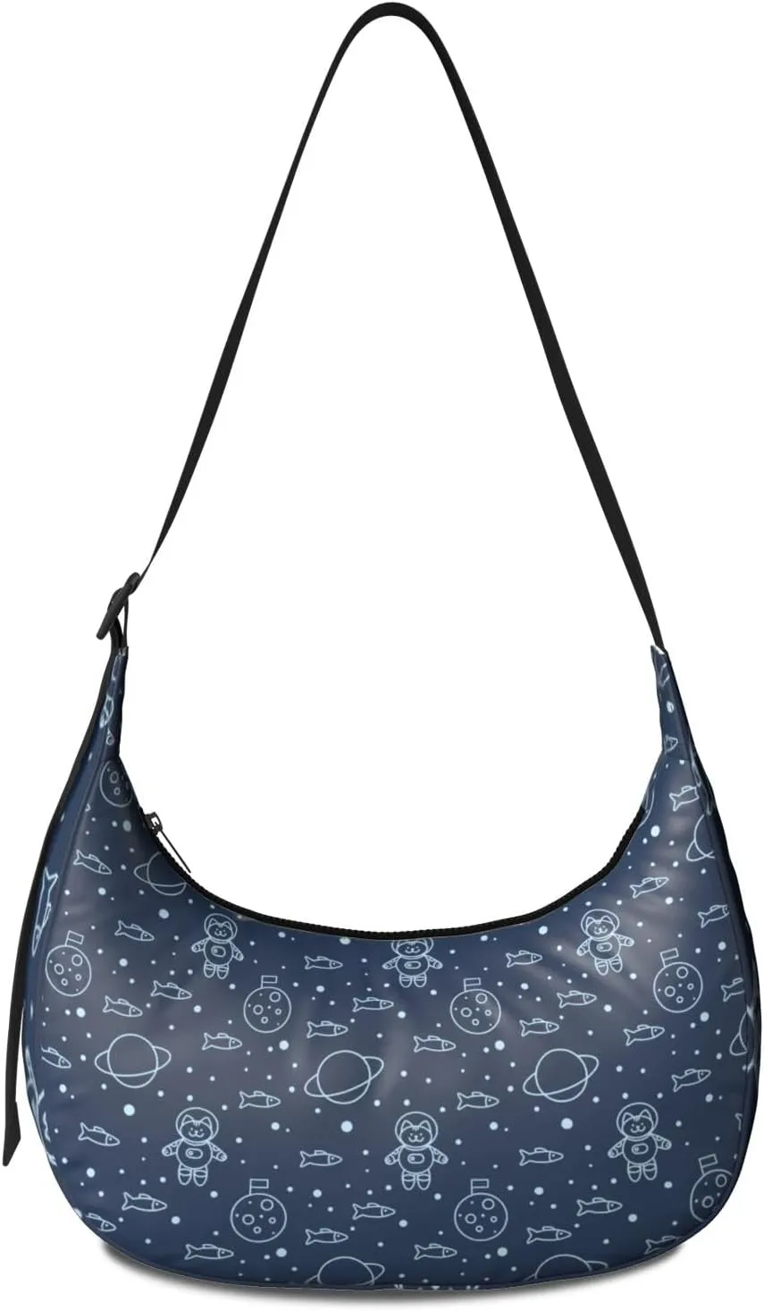 Space Sling Crossbody Bag for Women Crescent Bag with Adjustable Strap Waterproof Nylon Galaxy Shoulder Bag for Daily Work