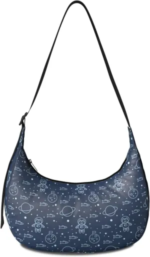 Space Sling Crossbody Bag for Women Crescent Bag with Adjustable Strap Waterproof Nylon Galaxy Shoulder Bag for Daily Work
