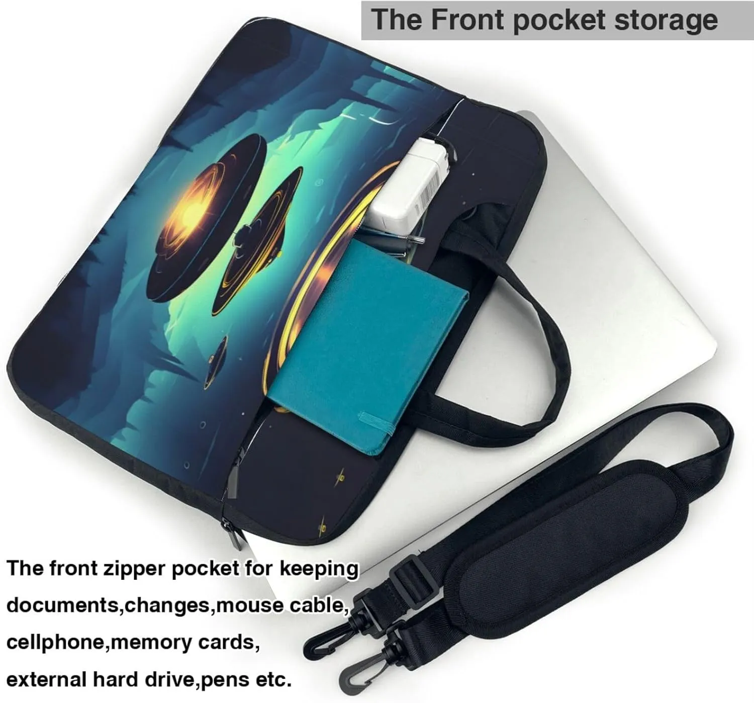 Spacecraft descend Pattern Laptop Bag - with Soft Interior, Multiple Pockets - Ideal for Men, Travel and Business