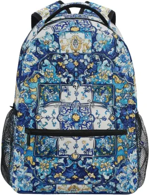 Sport Backpack for Teenager Fashion Laptop Bag with Chest Strap for College Work Bohemian Boho Vintage Mandala Style Flower