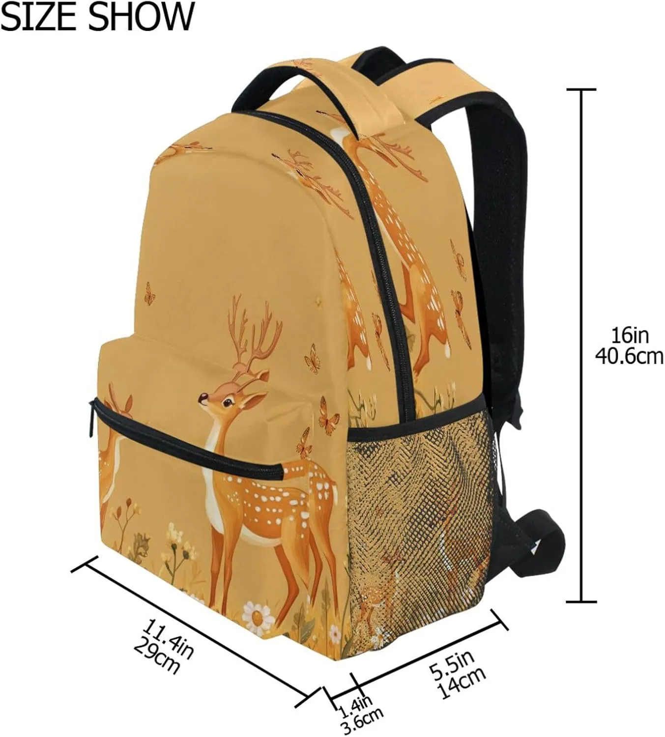 Sport Backpack for Unisex Adult Waterproof Outdoor Backpack with Chest Strap for College Work Cartoon Sika Deer Orange
