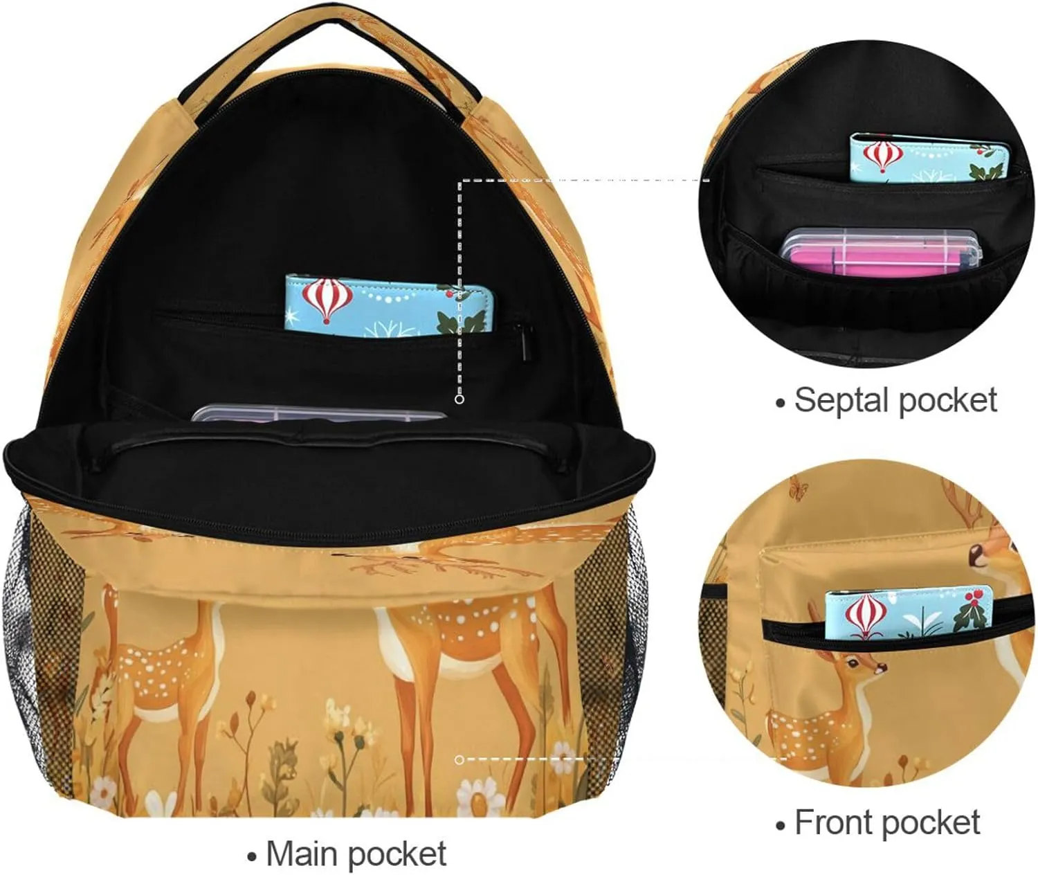 Sport Backpack for Unisex Adult Waterproof Outdoor Backpack with Chest Strap for College Work Cartoon Sika Deer Orange