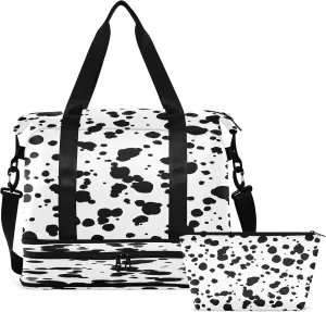 Sport Tote Bag for Women,Gym Bag Black White Duffle Bag with Shoe Compartment and Wet Pocket,Ladies Beach Bag Overnight Bag,Weekender Bag Carry on Bag for Airplane