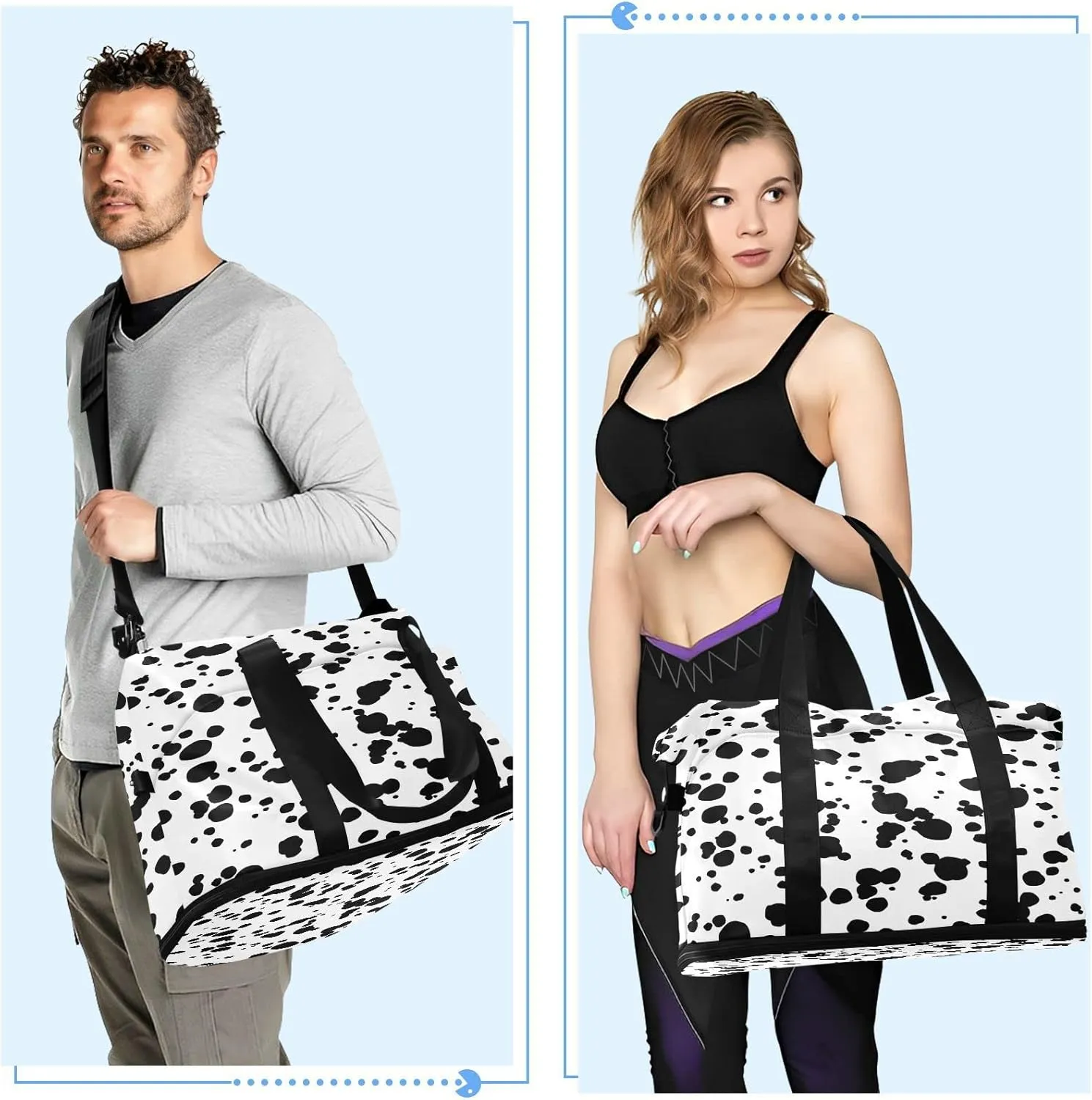 Sport Tote Bag for Women,Gym Bag Black White Duffle Bag with Shoe Compartment and Wet Pocket,Ladies Beach Bag Overnight Bag,Weekender Bag Carry on Bag for Airplane