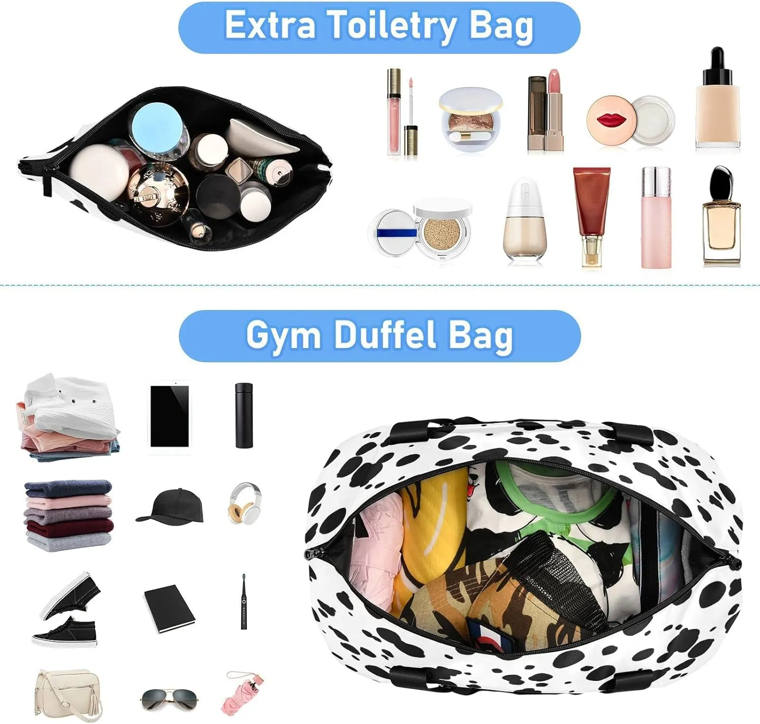 Sport Tote Bag for Women,Gym Bag Black White Duffle Bag with Shoe Compartment and Wet Pocket,Ladies Beach Bag Overnight Bag,Weekender Bag Carry on Bag for Airplane