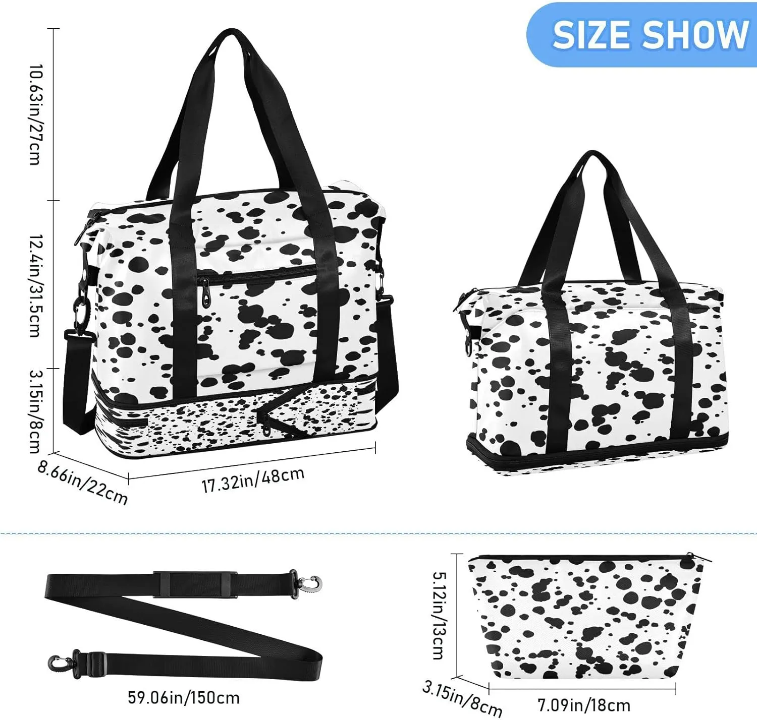 Sport Tote Bag for Women,Gym Bag Black White Duffle Bag with Shoe Compartment and Wet Pocket,Ladies Beach Bag Overnight Bag,Weekender Bag Carry on Bag for Airplane