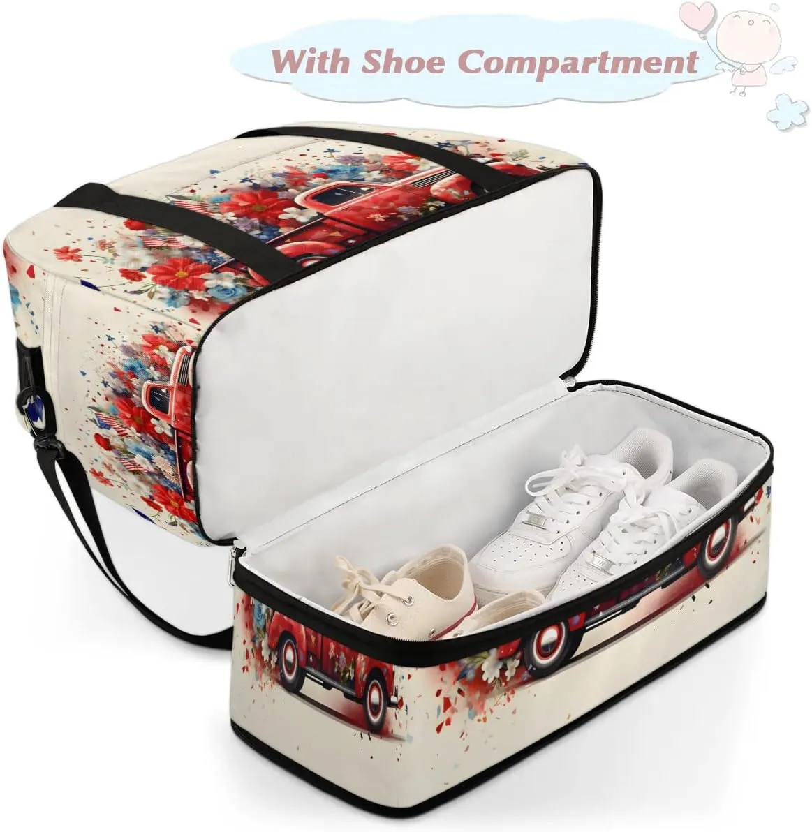 Sports Duffel Bag, Foldable 4th of July Independence Day Travel Duffel Bag, Gym Yoga Beach Bag Weekender Overnight Bag with Shoes Compartment for Men Women, Memorial Day