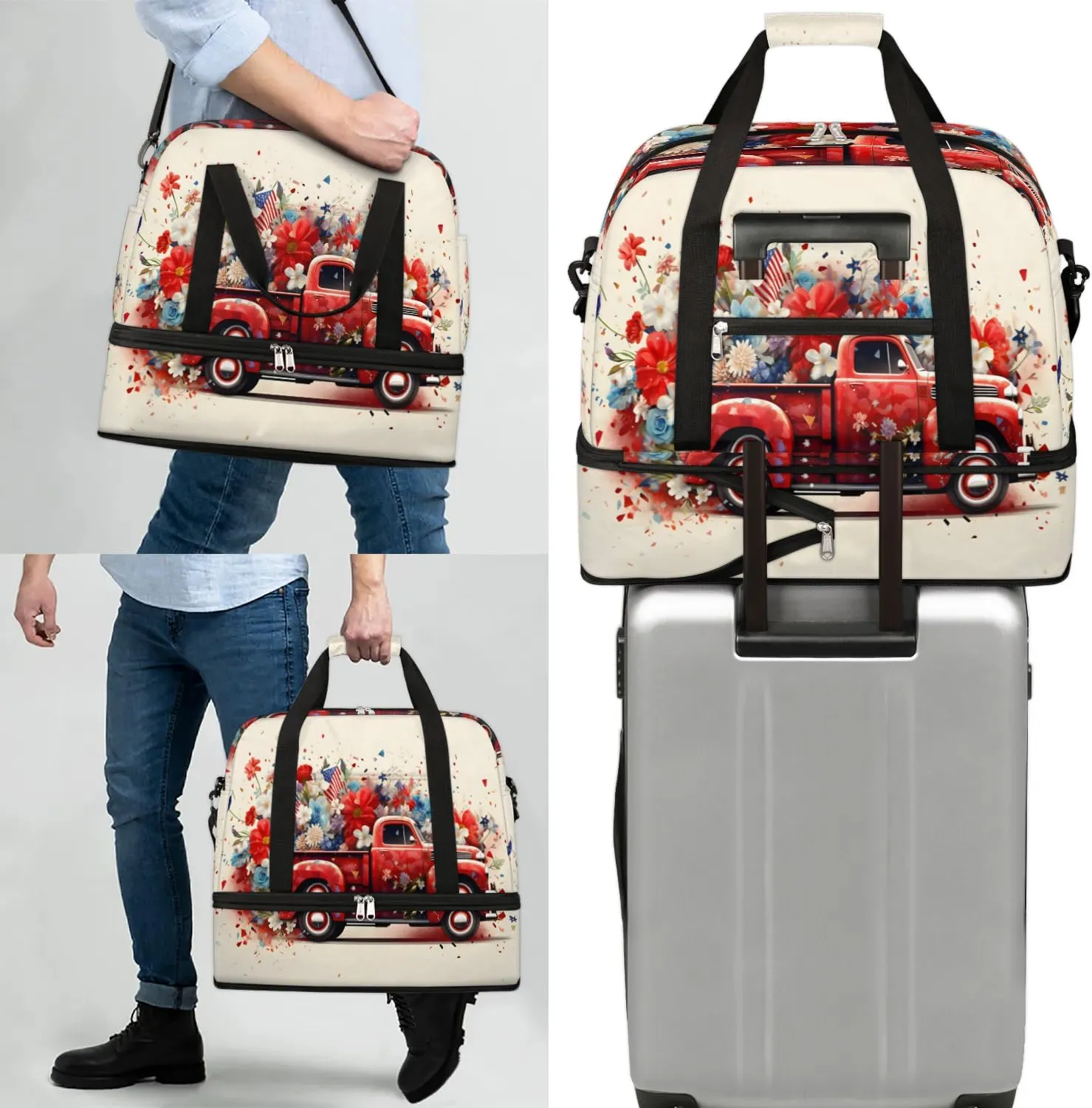 Sports Duffel Bag, Foldable 4th of July Independence Day Travel Duffel Bag, Gym Yoga Beach Bag Weekender Overnight Bag with Shoes Compartment for Men Women, Memorial Day