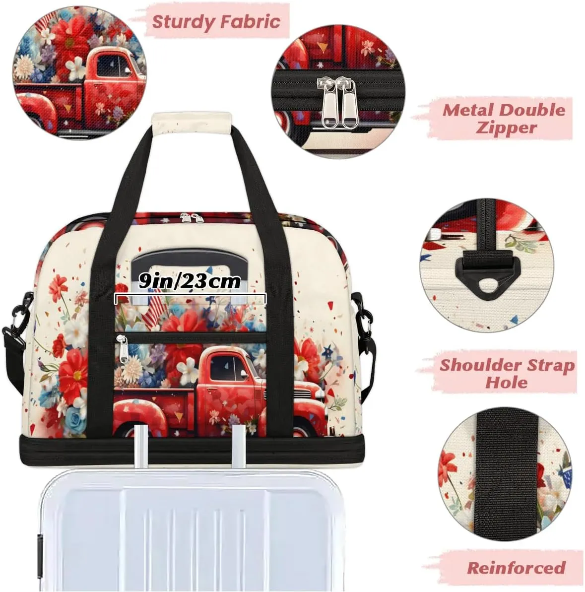 Sports Duffel Bag, Foldable 4th of July Independence Day Travel Duffel Bag, Gym Yoga Beach Bag Weekender Overnight Bag with Shoes Compartment for Men Women, Memorial Day