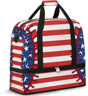 Sports Duffel Bag, Foldable 4th of July Travel Duffel Bag, Gym Yoga Beach Bag Weekender Overnight Bag with Shoes Compartment for Men Women, Baseball