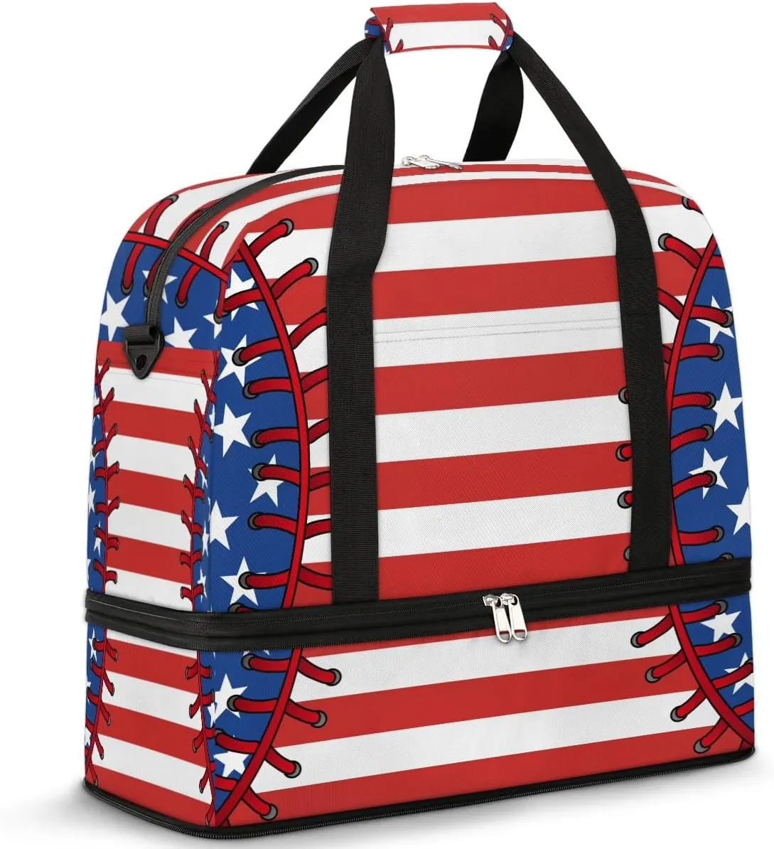 Sports Duffel Bag, Foldable 4th of July Travel Duffel Bag, Gym Yoga Beach Bag Weekender Overnight Bag with Shoes Compartment for Men Women, Baseball