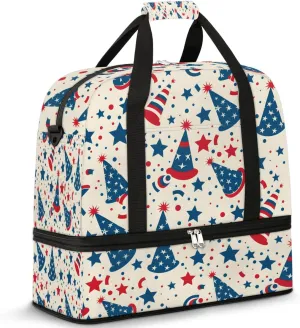 Sports Duffel Bag, Foldable 4th of July Travel Duffel Bag, Gym Yoga Beach Bag Weekender Overnight Bag with Shoes Compartment for Men Women, Memorial Day Decor Stars
