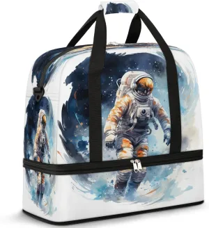 Sports Duffel Bag, Foldable Astronaut Travel Duffel Bags, Gym Yoga Beach Bag Weekender Overnight Bag with Shoes Compartment for Men, Outer Space