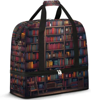 Sports Duffel Bag, Foldable Bookshelf Travel Duffel Bag, Gym Yoga Beach Bag Weekender Overnight Bag with Shoes Compartment for Men Women, Library Books