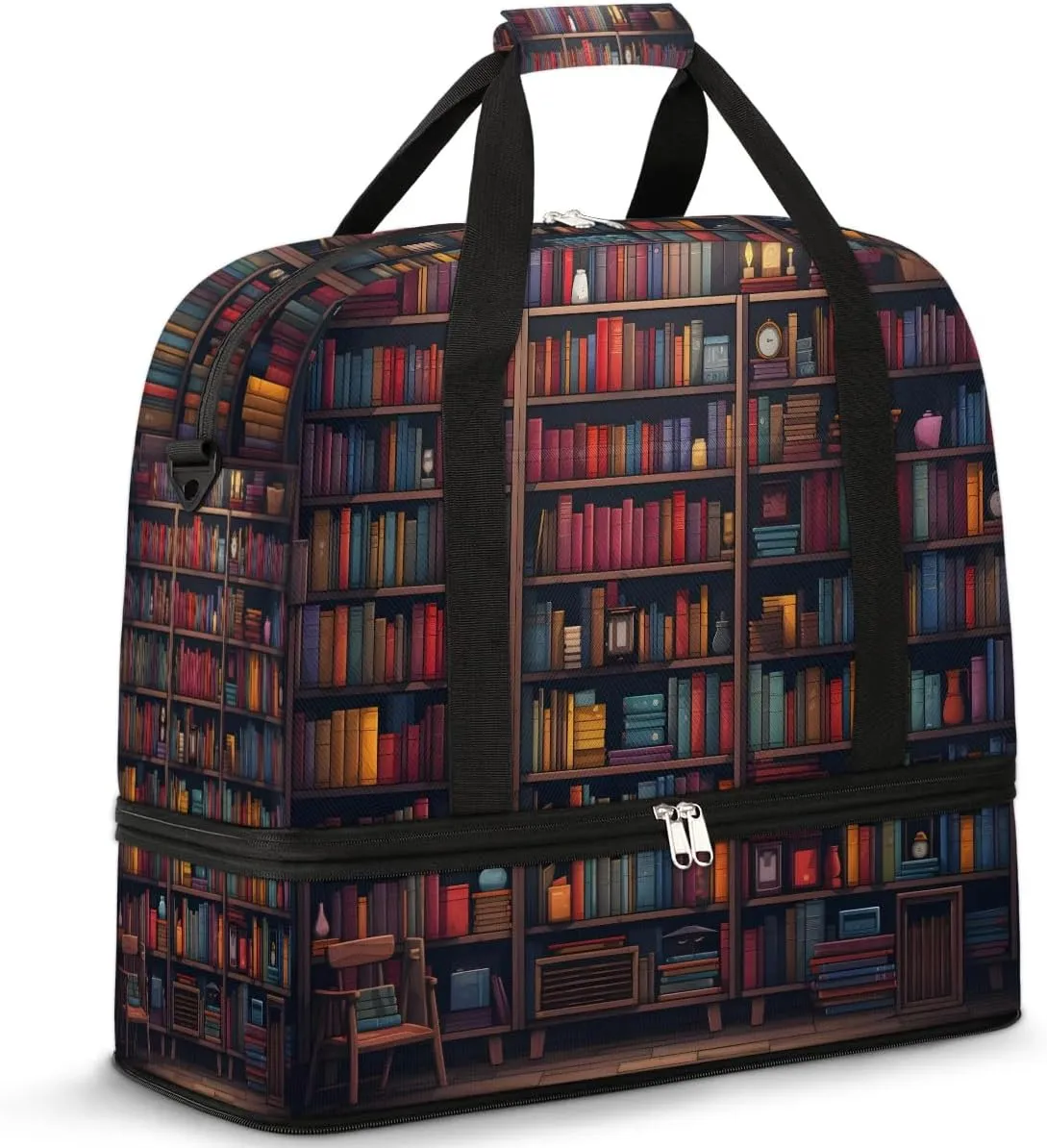 Sports Duffel Bag, Foldable Bookshelf Travel Duffel Bag, Gym Yoga Beach Bag Weekender Overnight Bag with Shoes Compartment for Men Women, Library Books